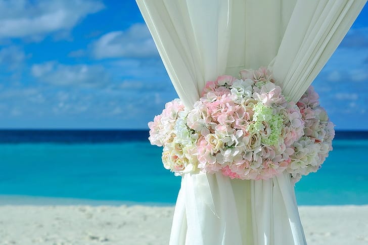 Oceanfront wedding couple